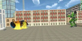 Transformer Fighting Superhero City