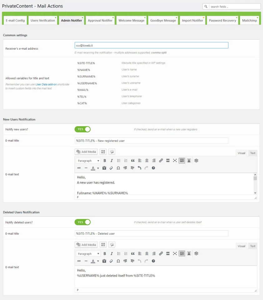 PrivateContent - Mail Actions Add-on — screenshot 3