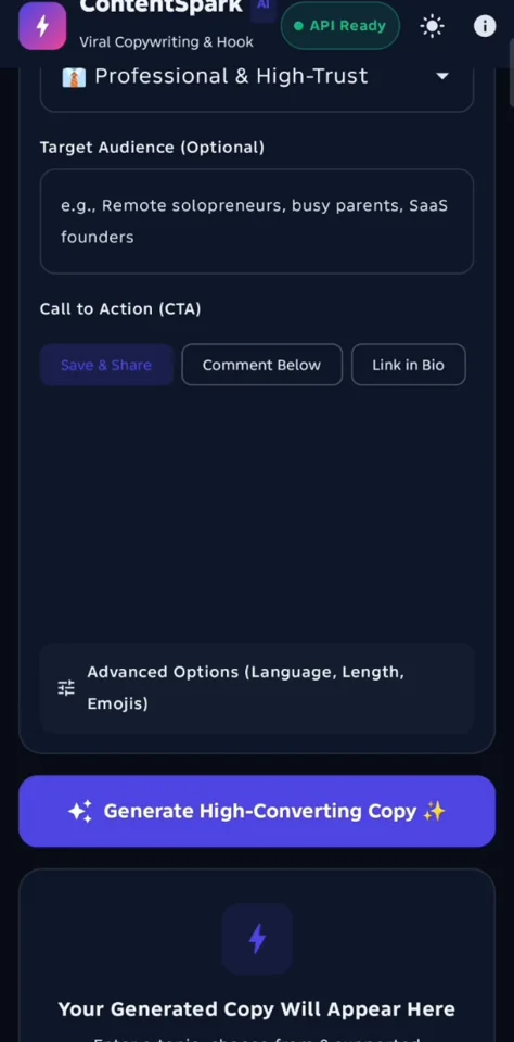 ContentSpark AI AI Social Media Content Generator Android App — screenshot 3