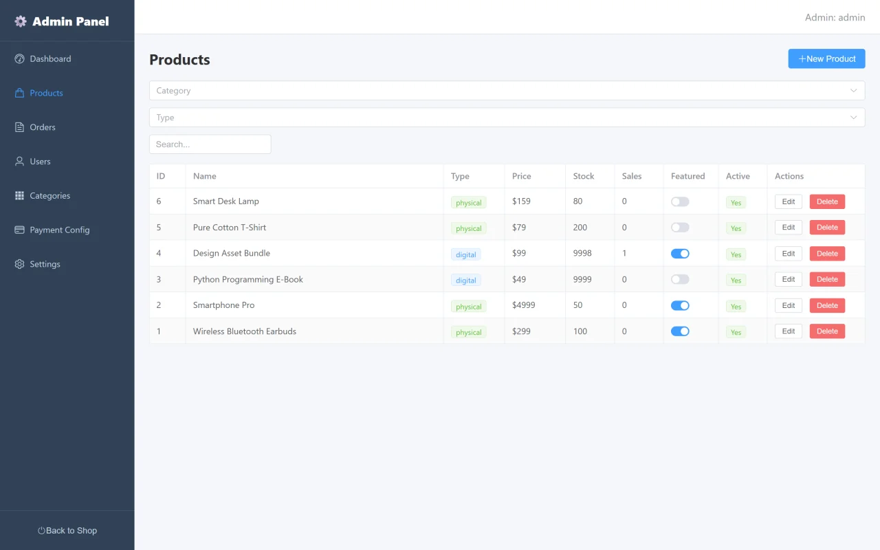EC Shop Lite Python FastAPI + Vue 3 Store Script (Stripe, PayPal, COD) — screenshot 3