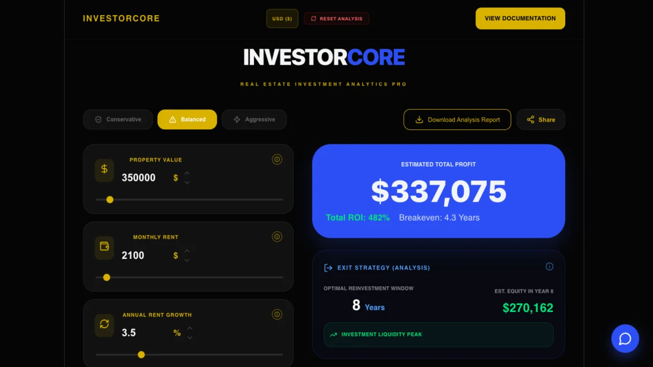 InvestorCore Pro - Investment Portfolio & Analytics Dashboard — screenshot 1