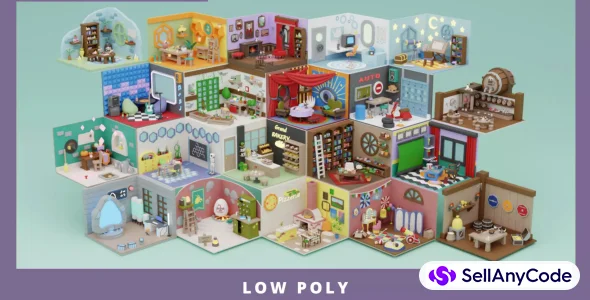 Low Poly Cartoon Profession Rooms