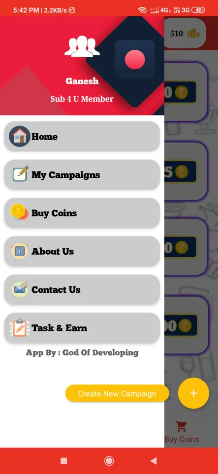 Sub4sub App Aia File Kodular UI Design App 2022 — screenshot 1