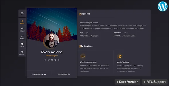 RyanCV - Resume WordPress Theme — screenshot 2