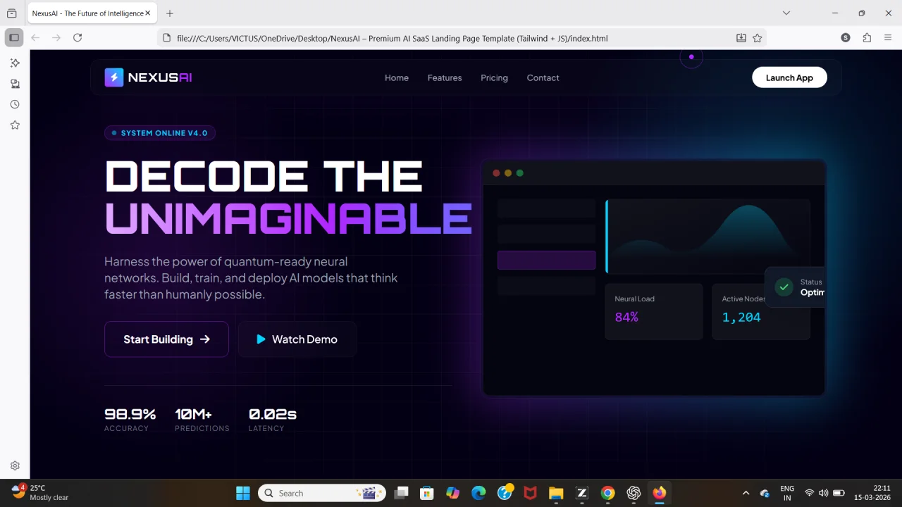 NexusAI Premium AI SaaS Landing Page Template (Tailwind + JS) — screenshot 1