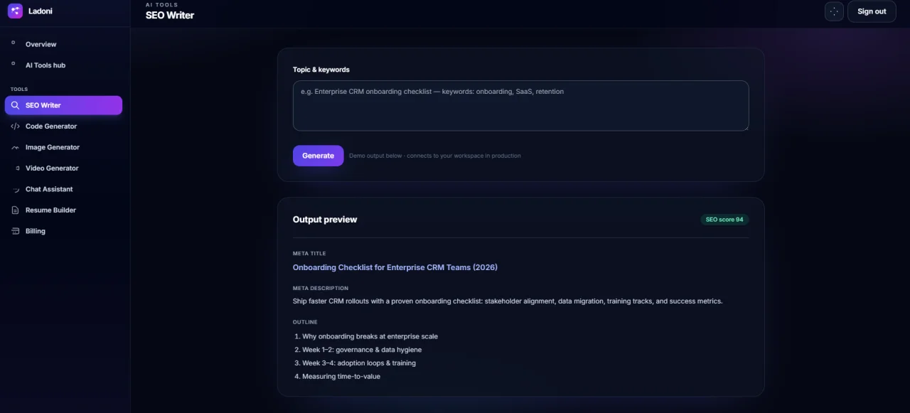 Ladoni AI SaaS & Admin Dashboard HTML Template — screenshot 2