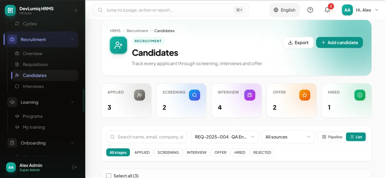 DevLumiq HRMS Next.js HR Management System — screenshot 10