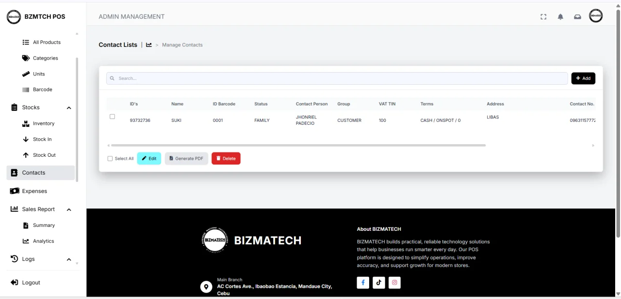 Web-Based Bizmatech POS Management System with Data Analytics — screenshot 8