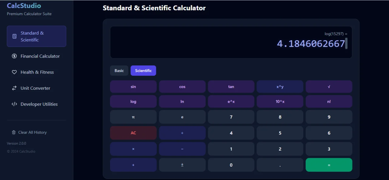 CalcStudio – JavaScript Calculator & Conversion Suite with Finance, Fitness & Developer Tools — screenshot 2