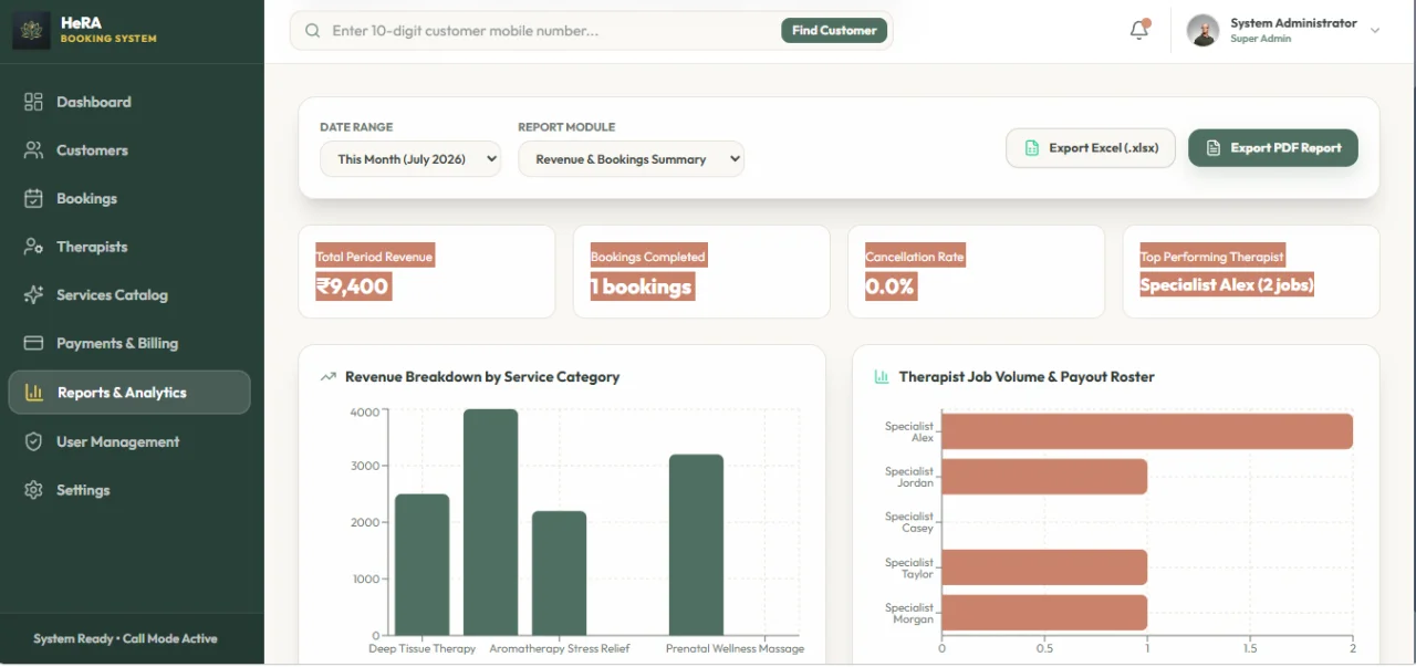 HeRA Home Massage Booking Management System — screenshot 4
