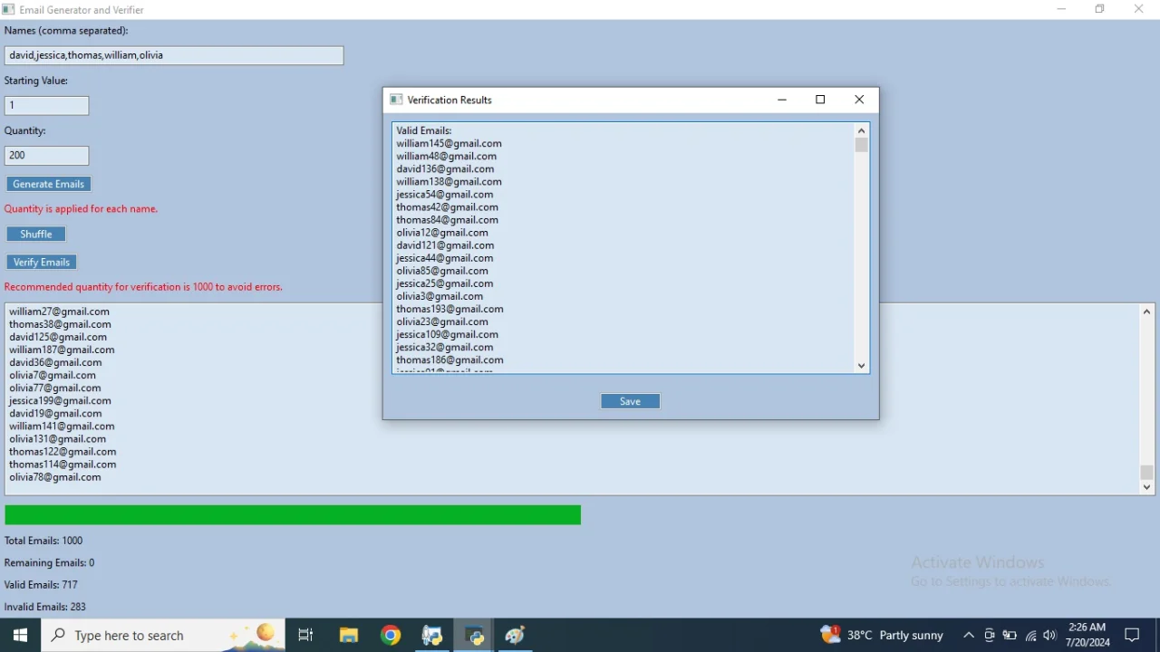 Bulk Gmail Address Generator & Verifier — screenshot 2