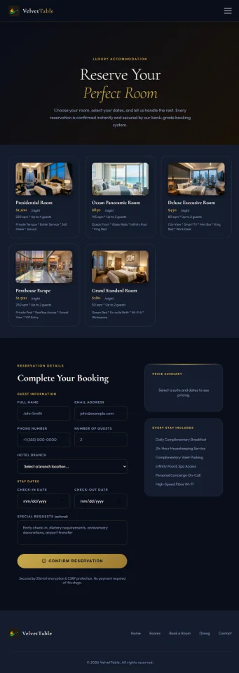 VelvetTable PHP Luxury Hotel & Restaurant Booking Template — screenshot 7