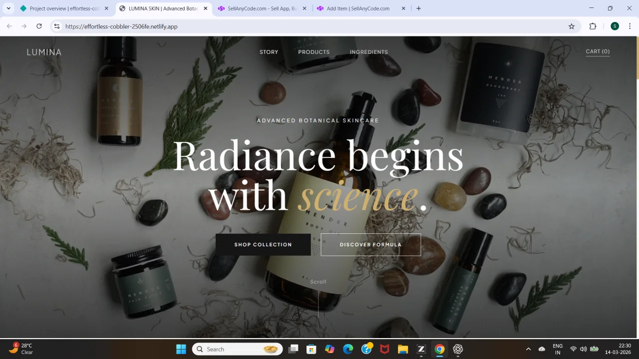 Lumina Skin Premium Skincare Brand Landing Page — screenshot 1