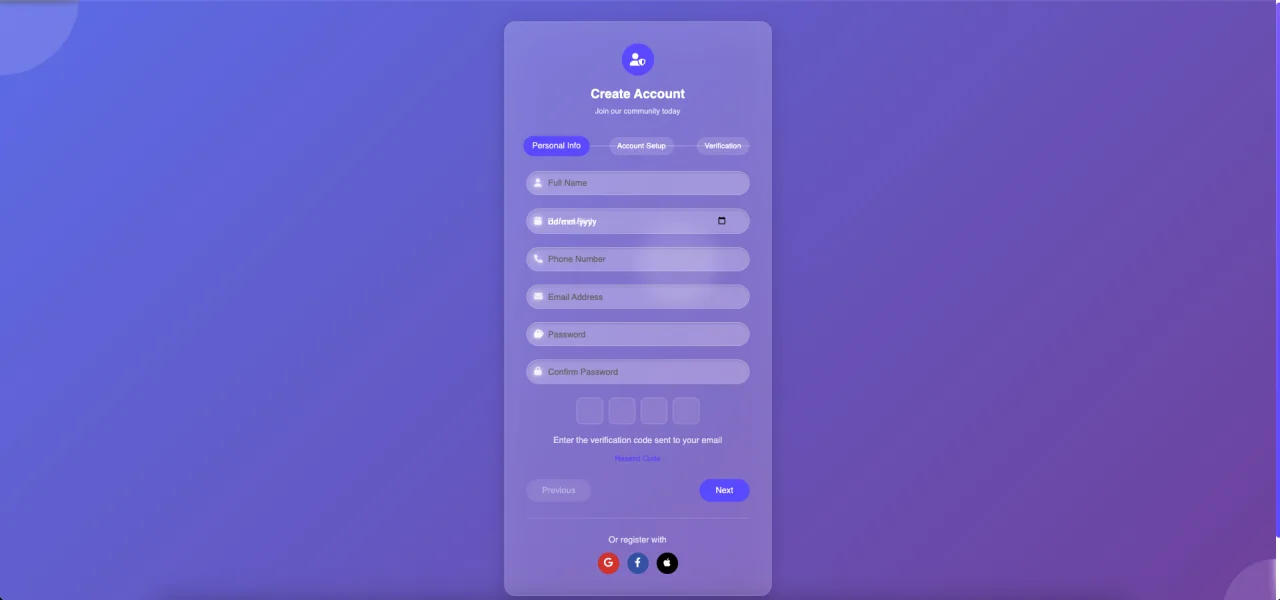 Custom Glassmorphic Registration Page — screenshot 1