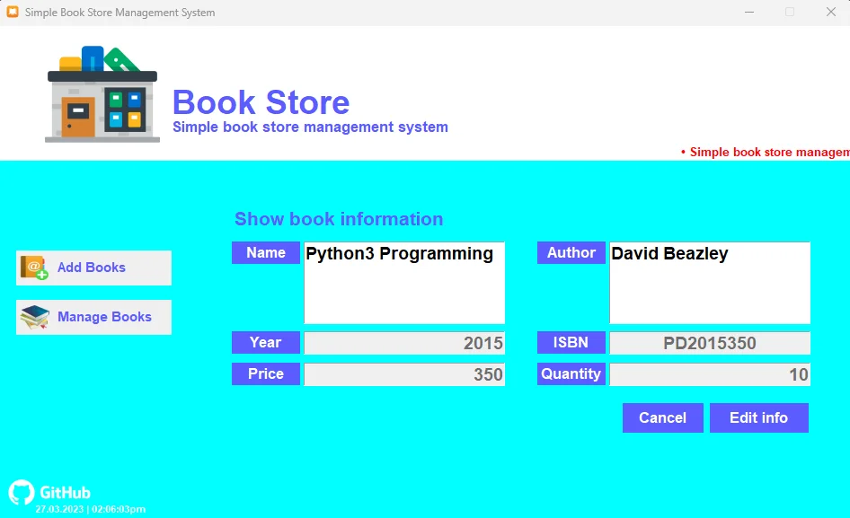 SmartBook Manager: Python Tkinter Bookstore System with SQLite & CSV Export — screenshot 4