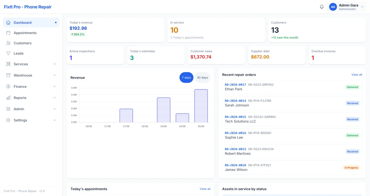 RepairFlow Repair & Service Shop Management System | Laravel Livewire & PWA — screenshot 1