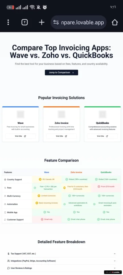 Modern Invoicing App Comparison Landing Page — screenshot 1