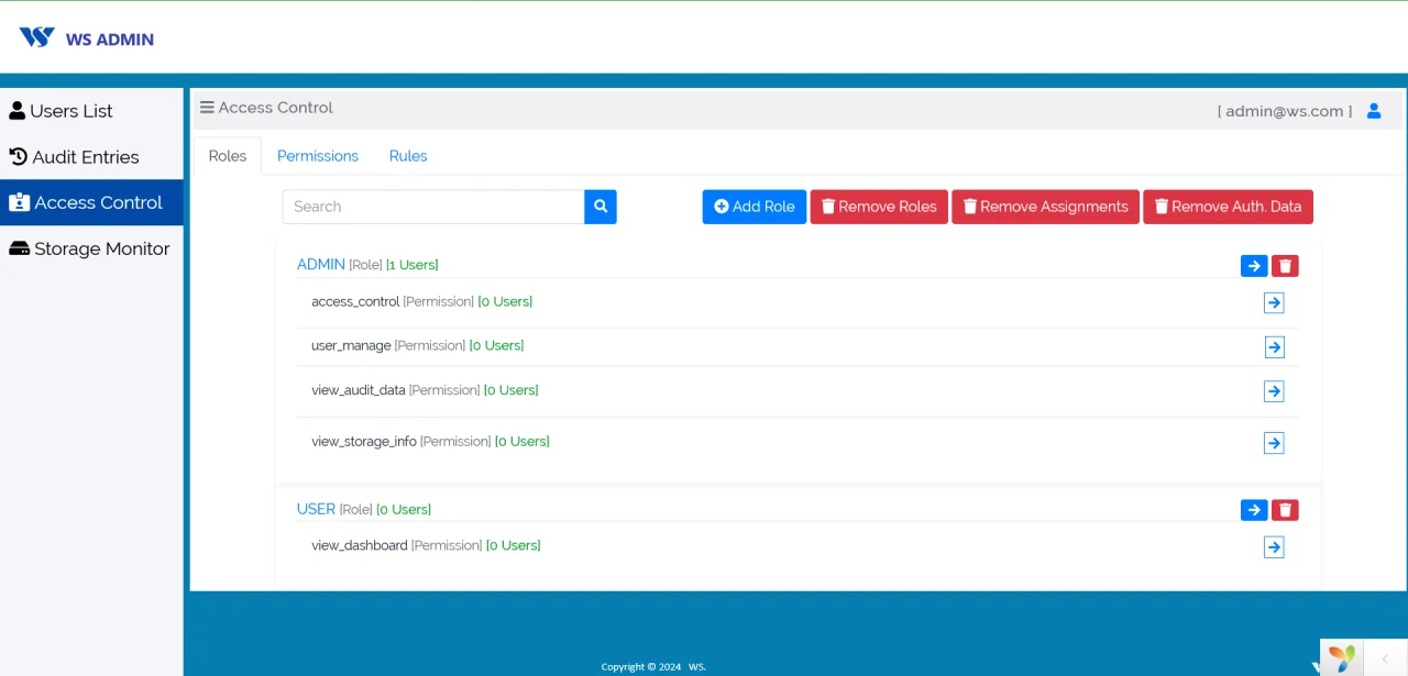 WS Admin Panel - RBAC, USERS Management and AUDIT Entries Monitoring — screenshot 4