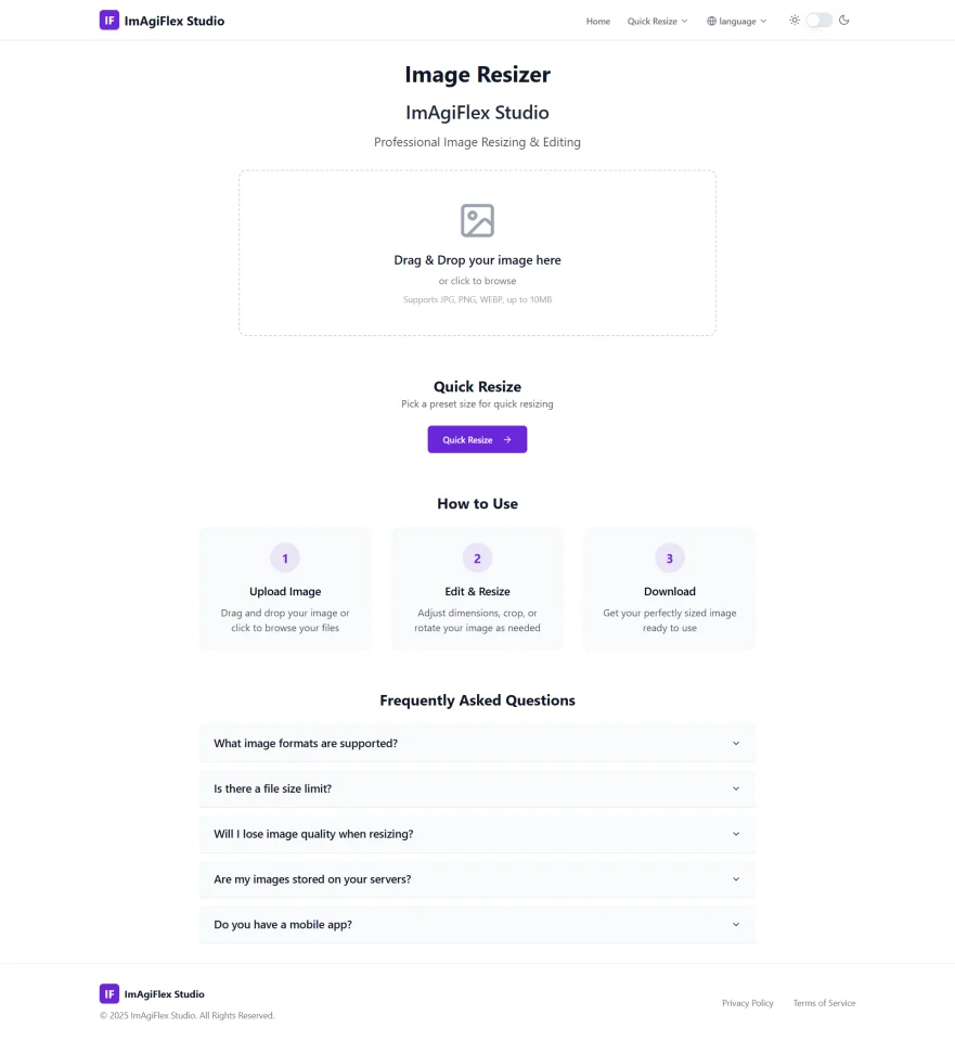 Modern Image Resizer React JS Website — screenshot 1