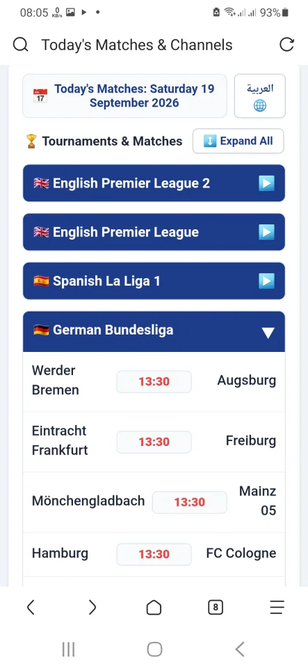 Today's Football Matches Schedule Script - HTML CSS JS — screenshot 2