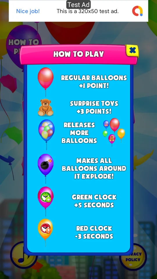 Balloon Pop Unity Source Code AdMob — screenshot 2