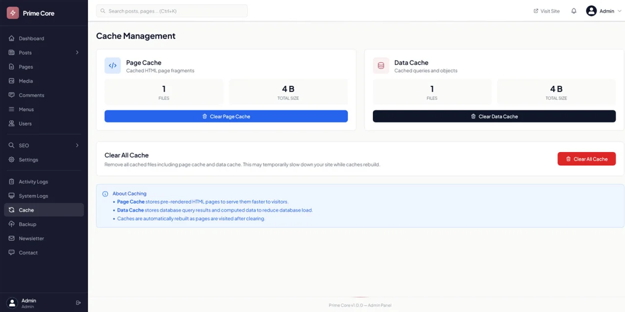 PrimeCore CMS Powerful Pure PHP Website CMS — screenshot 3
