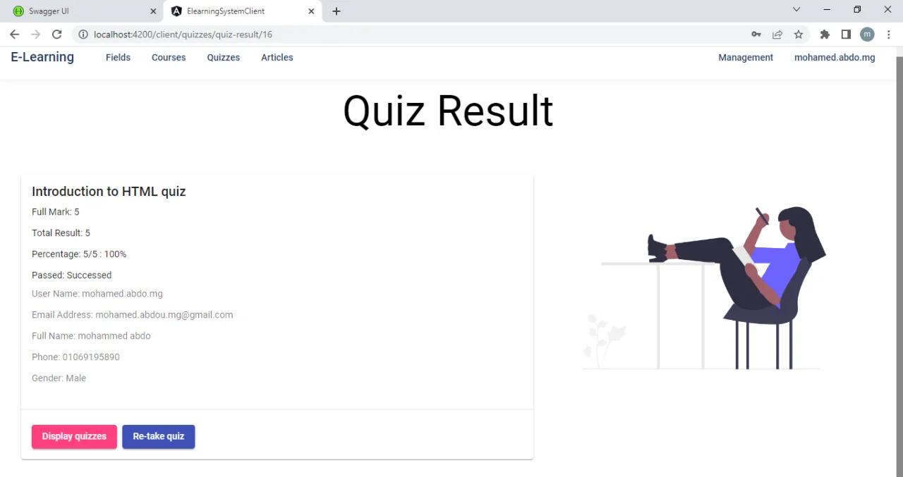 E-Learning Web Application Using Asp.net Core Web API and Angular — screenshot 8