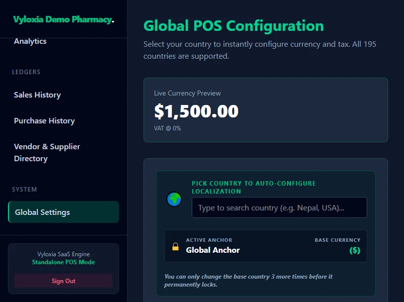 Vyloxia - Global Edition Pharmacy POS | 195 Countries | Desktop Launcher | FX Currency Engine — screenshot 2