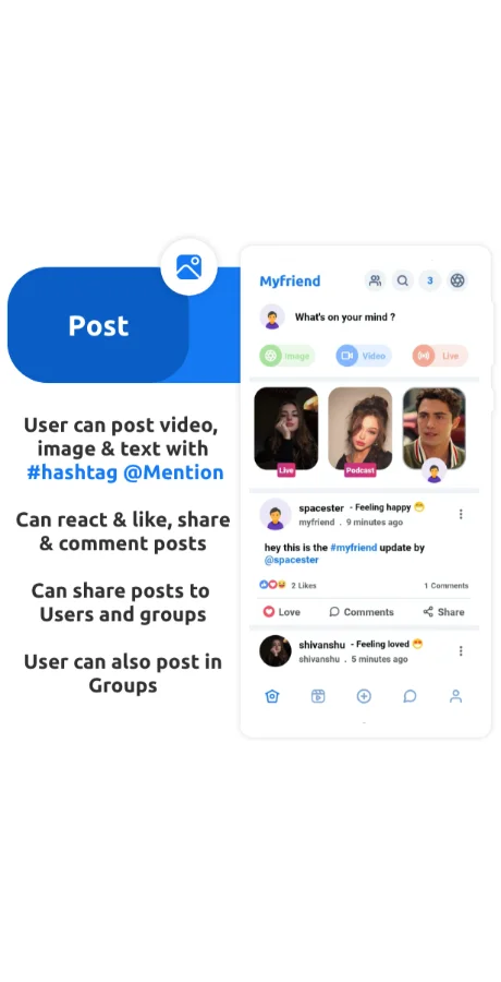 Myfriend - Friend Chat Post TikTok Follow Live Clone Social Network App — screenshot 1