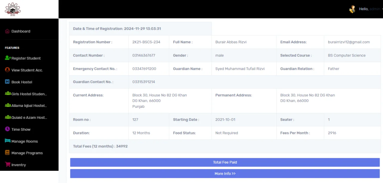 Hostel Management System for University College Hostels — screenshot 5