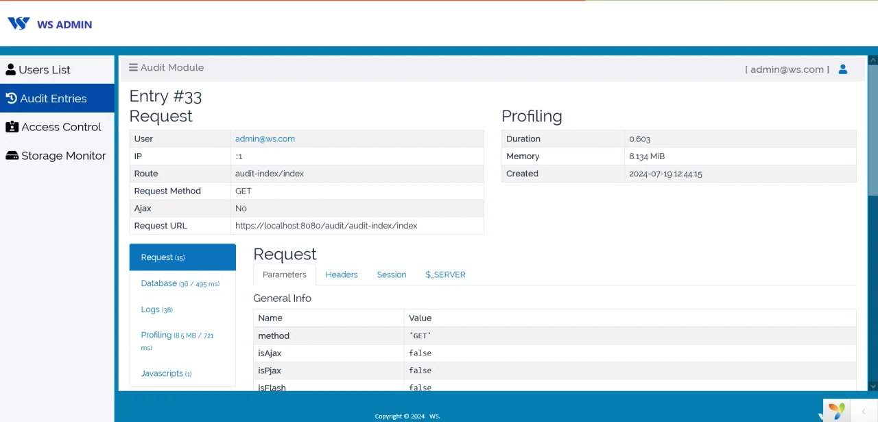 WS Admin Panel - RBAC, USERS Management and AUDIT Entries Monitoring — screenshot 2