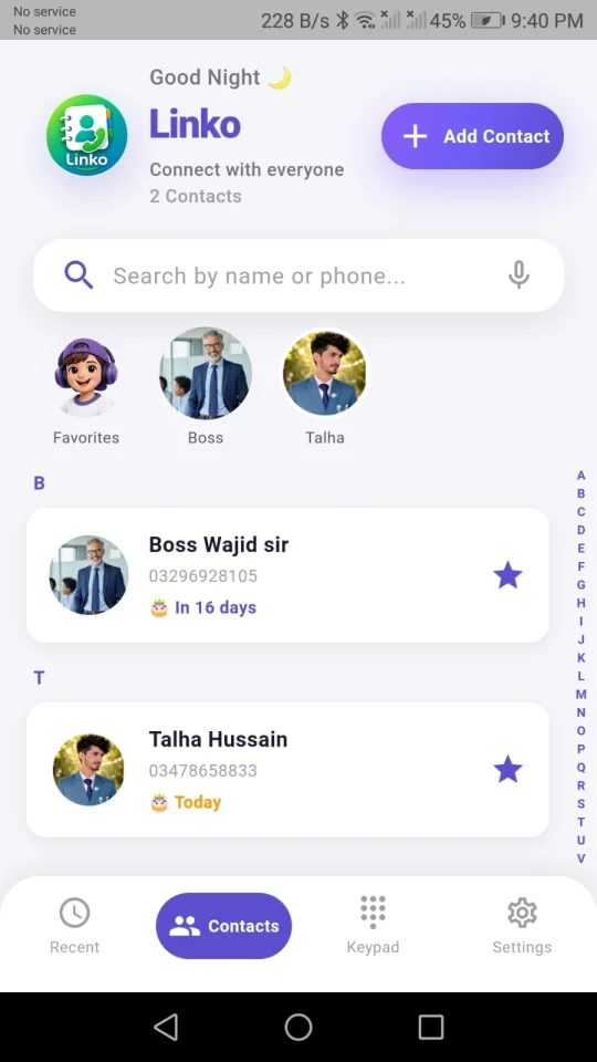 Linko Modern Contact & Communication Flutter App — screenshot 1