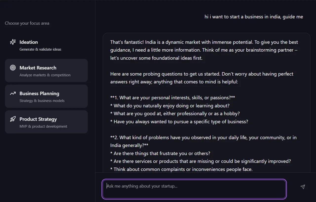 Startup Helper and Market Strategist — screenshot 1