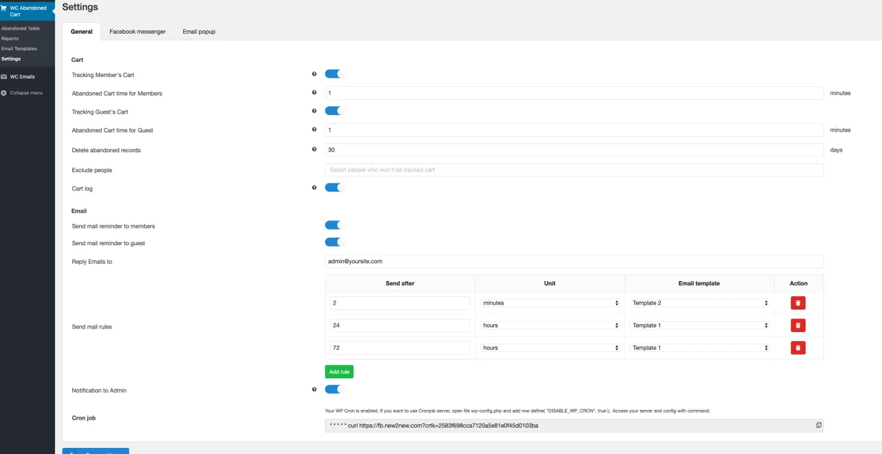 WooCommerce Abandoned Cart Recovery - Email - SMS - Messenger — screenshot 4