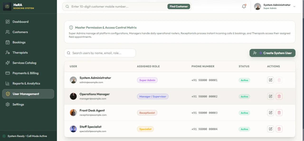 HeRA Home Massage Booking Management System — screenshot 5