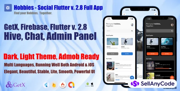 Hobbies - Social Full Flutter v.2.10 App with Chat | Web Admin Panel | GetX | Hive