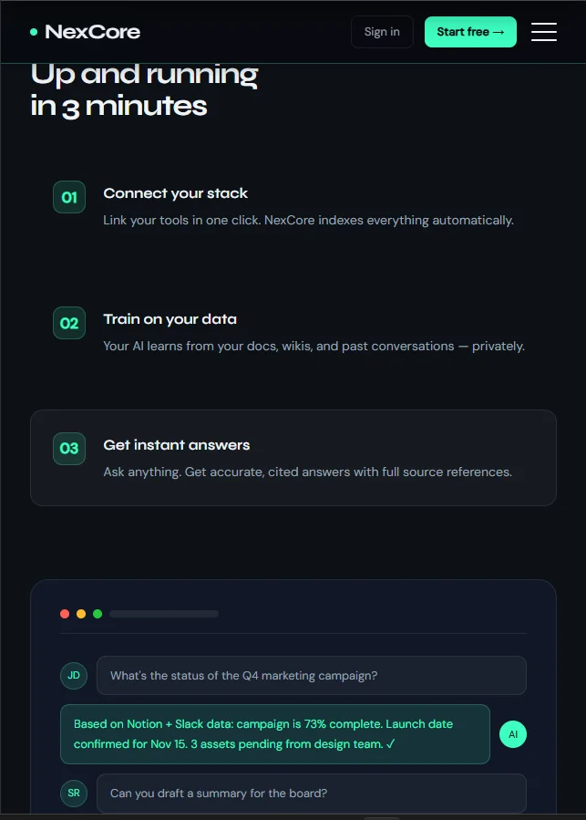 NexCore AI Platform Landing Page — screenshot 4
