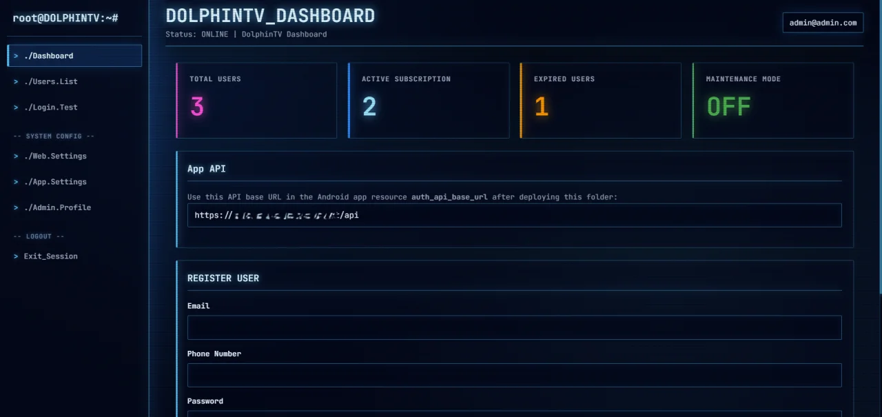 Dolphin TV with Admin Dashboard Control — screenshot 1