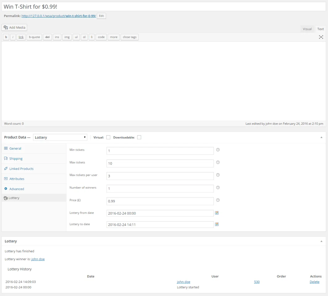 WooCommerce Lottery - WordPress Competitions and Lotteries, Lottery for WooCommerce — screenshot 1