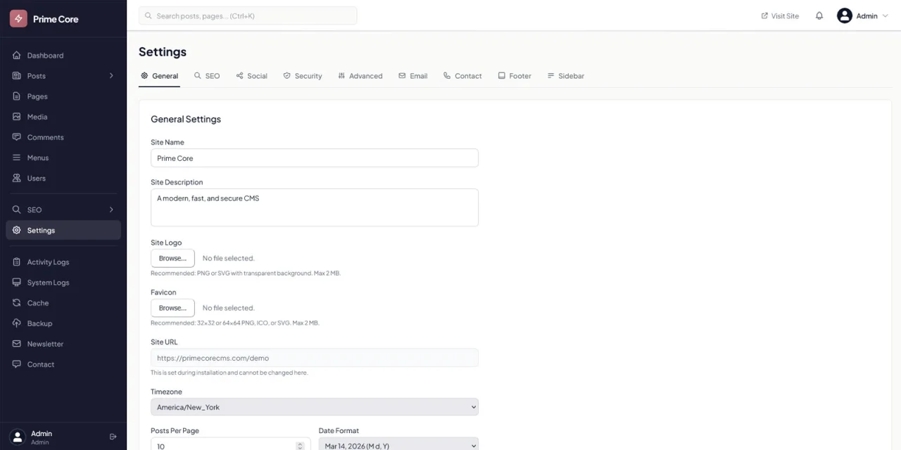 PrimeCore CMS Powerful Pure PHP Website CMS — screenshot 5