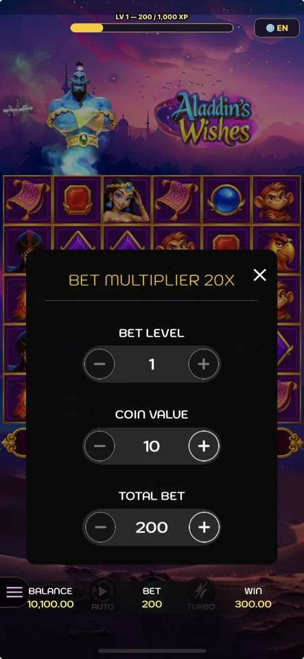 Aladdin Wishes Cascading Slot Game (Cocos Creator 3.8.8, iOS) — screenshot 3