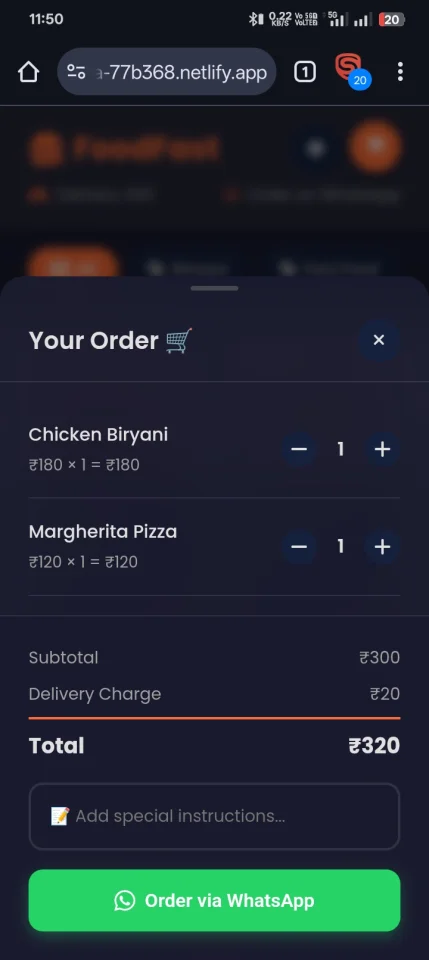 FoodFast WhatsApp Food Ordering System with Admin Panel (PWA) — screenshot 3
