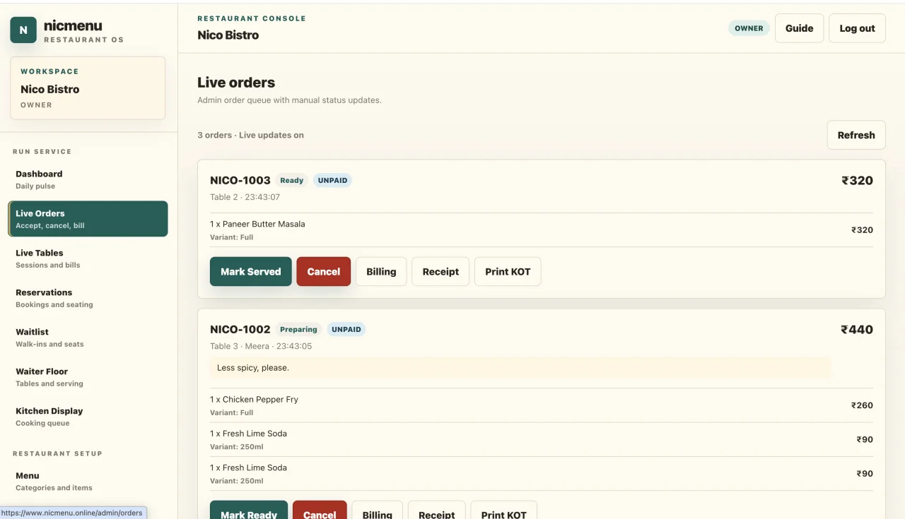 Nicmenu - QR Menu & Table Ordering SaaS — screenshot 2
