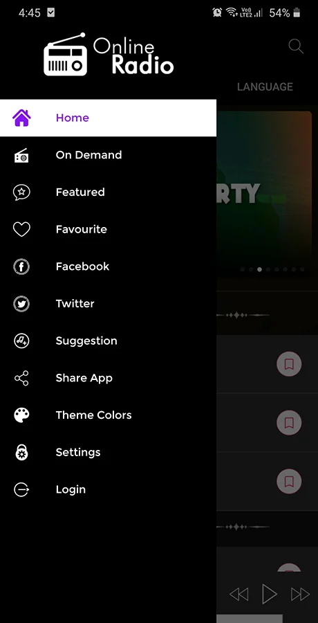 Android Radio App (Online Radio, Streaming, M3U8, M3U, MP3, PLS, AAC, FM) — screenshot 1