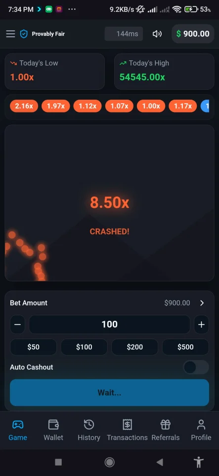 Crash Game Node.js Realtime Engine + Advanced RTP Control + Provably Fair + Referral & Wallet System (Full Admin Panel) — screenshot 2