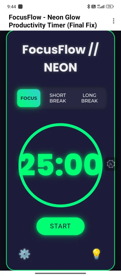 FocusFlow: Neon Glow Pomodoro Timer (HTML/CSS/JS) — screenshot 5