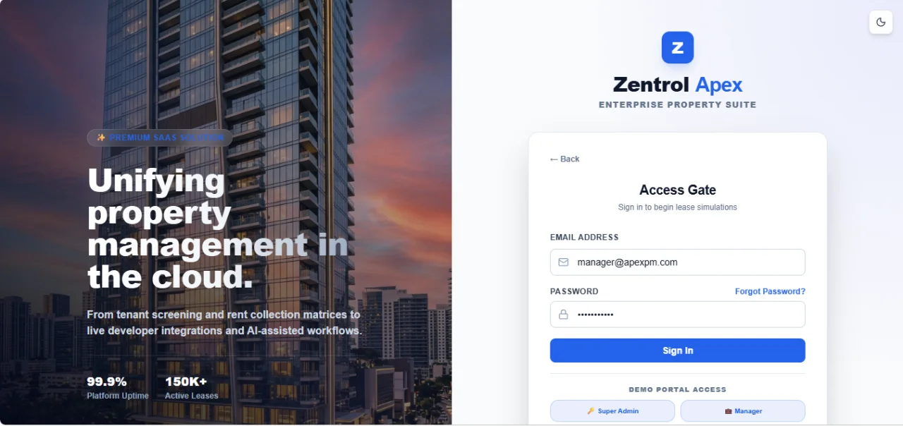 Zentrol APEX Property Management Portal — screenshot 1