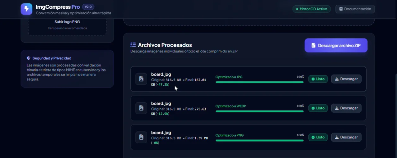 ImgCompress Pro – Batch Image Optimizer, WEBP Converter, Watermark & ZIP Export — screenshot 2