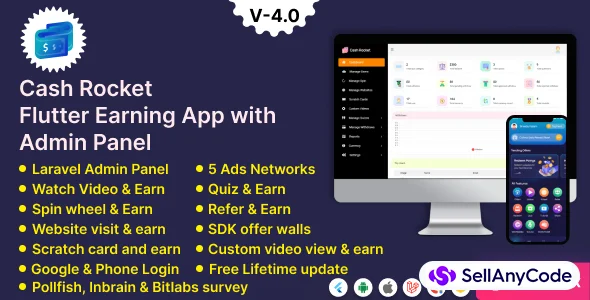 Cash Rocket Flutter Online Earning App with Admin Panel