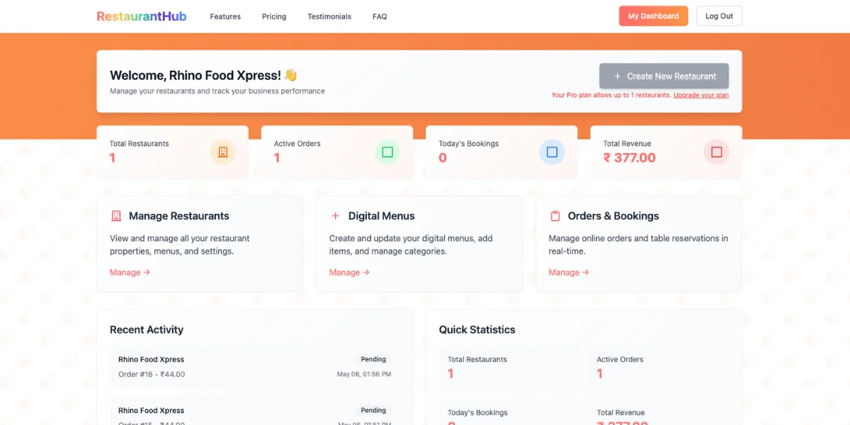 Restaurant Hub | Multi Restaurant SaaS Website, Has Been Rejected — screenshot 2